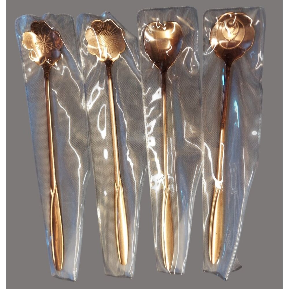 Pack of 4 Stainless Steel Tea Coffee Stirring Spoons Unique Designs T32 R